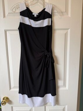 New York & Company Black and White Sleeveless Midi Dress with Side Knot